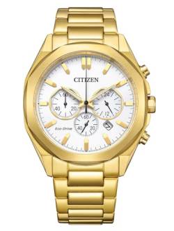 Citizen Herrenuhr Eco-Drive Solar Chronograph mit Edelstahlband Goldfarben/Weiß CA4592-85A von CITIZEN