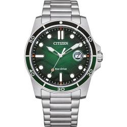 Citizen Herrenuhr Eco-Drive Solar mit Edelstahl Gliederband Silberfarben/Grün AW1811-82X von CITIZEN