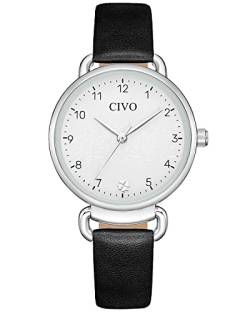 CIVO Armbanduhr Damen Lederarmband Schwarz Damenuhr mit Zahlen Analog Quarz Elegant Kleid Uhr Damen Wasserdicht Mode Geschenke für Frauen von CIVO