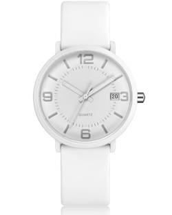 CIVO Armbanduhr Damen Runden Analog Damenuhr: Minimalist Weiß Silikonarmband Datum Wasserdicht Quarzuhr Mode Dünn Leuchtend Uhren Frauen von CIVO
