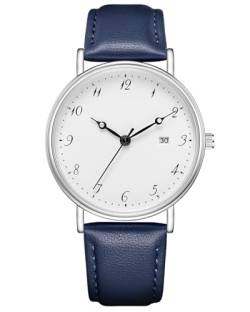 CIVO Armbanduhr Herren Lederarmband Herrenuhr: Analog Wasserdicht Quarz Uhren Herren mit Datum Runden Business Uhr Blau von CIVO