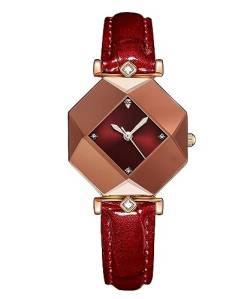 CIVO Damen Uhr Analog Quarz Design Wasserdicht Elengate Armband Damenuhr Leder Mode Kleid Beiläufig Diamant Business für Damen Rot von CIVO