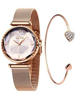 CIVO Damen Uhr Roségold Wasserdicht Elegant Einfach Ultradünne Set mit Armreif Klassisch Business von CIVO