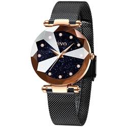 CIVO Damen Uhr Schwarz Wasserdicht Elegant Beiläufig Quarzuhr Edelstahl Mesh Mode Kreative Armbanduhr Uhr und Armband Set Damen von CIVO