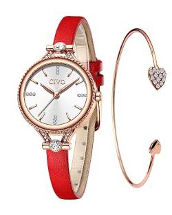 CIVO Damen Uhr Set Wasserdicht Minimalistisch Quarz Armbanduhr Damen Armband Mode Elegant Beiläufig Quarzuhr für Damen Kreative Armbanduhr von CIVO