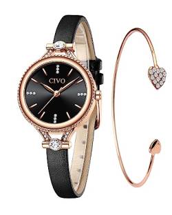 CIVO Damen Uhr Set Wasserdicht Minimalistisch Quarz Armbanduhr Damen Armband Mode Elegant Beiläufig Quarzuhr für Damen Kreative Armbanduhr von CIVO