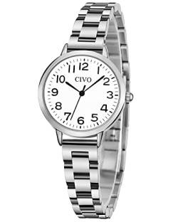 CIVO Damen Uhr Silber Edelstahl Quarz Analog Wasserdicht Armbanduhr Damen Minimalistische Klassisch Elegante Kleid Geschenke Uhren fur Frauen Damen von CIVO