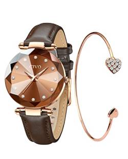 CIVO Damen Uhr Wasserdicht Minimalistisch Damenuhr Armbanduhr Damen Lederarmband Elegant Beiläufig Quarzuhr für Damen Mode Kreative Armbanduhr Uhr und Armband Set Damen von CIVO