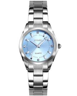CIVO Damen Uhren Edelstahl Silber Armbanduhr Frauen Elegant Kleid Wasserdicht Analog Quarz Minimalistisch Uhr Blau Geschenke für Damen Frauen von CIVO