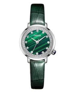CIVO Damenuhr Grün Leder Armbanduhr Frauen Analog Quarz Uhr Minimalistisch Kleid Damen Uhren Strass, Klassische Elegante Geschenke für Frauen von CIVO