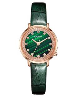 CIVO Damenuhr Grün Leder Armbanduhr Frauen Minimalistisch Analog Quarz Uhr Kleid Damen Uhren Strass, Klassische Elegante Geschenke für Frauen von CIVO