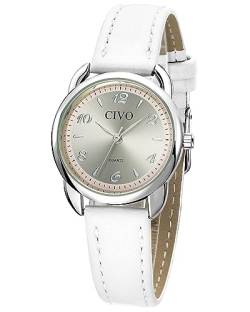 CIVO Damenuhr Leder Weiß Zahlen Klassisch Quarz Analog Armbanduhr Damen Wasserdicht Elegante Minimalistische Lässig Geschenke Uhren fur Frauen Damen von CIVO