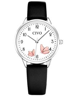 CIVO Damenuhr-Lederarmband Schwarz Armbanduhr-Damen Analog-Quarz Elegant - Uhren Damen mit Zahlen Kleid Wasserdicht Mode Geschenke für Frauen von CIVO