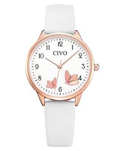 CIVO Damenuhr-Lederarmband Weiß Armbanduhr-Damen Analog-Quarz Elegant - Uhren Damen mit Zahlen Kleid Wasserdicht Mode Geschenke für Frauen von CIVO