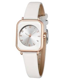 CIVO Damenuhr Mode Rechteck Armbanduhr Damen Minimalist Analog Roségold Gehäuse Leuchtend Uhr Damen Elegante Weiß Leder Band Wasserdicht Quarzuhr Geschenke Frauen von CIVO