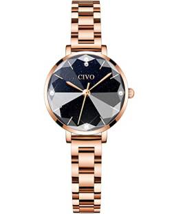 CIVO Damenuhr Roségold 28mm Armbanduhr Frauen Edelstahl Analog Quarz Elegante Uhr Damen Mode Kleid, Geschenke für Frauen von CIVO