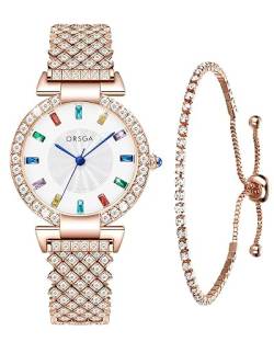 CIVO Damenuhr Roségold Strass und Armband Set - Armbanduhr Damen Edelstahl Analog Quarz Uhren Damen Diamant Wasserdicht Klassische Uhr Elegante Geschenke für Frauen von CIVO