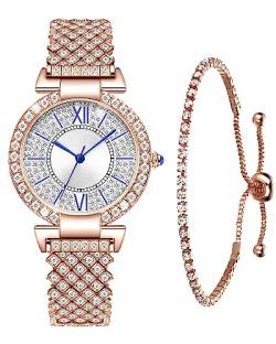 CIVO Damenuhr Roségold Strass und Armband Set - Damen Analog Quarz Uhr Diamant Wasserdicht Armbanduhren Damen Edelstahl, Klassische Elegante Geschenke für Frauen Mädchen von CIVO