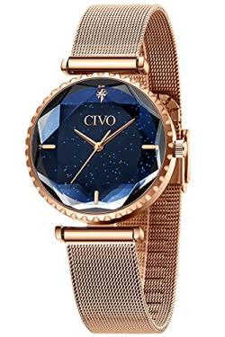 CIVO Damenuhr Roségold Wasserdicht Sternenhimmel Elegant Einfach Klassisch Business Kleid Analog Geschenke von CIVO