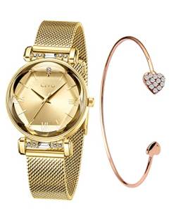 CIVO Damenuhr Set Minimalistisch Armreif Wasserdicht Armbanduhr Damen Gold Edelstahl Armband Mode Kleid Elegant Beiläufig Designer Quarzuhr Uhr und Armband Set Damen von CIVO