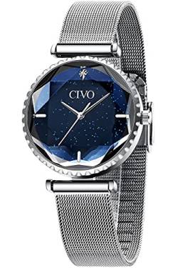 CIVO Damenuhr Silber Wasserdicht Sternenhimmel Elegant Einfach Klassisch Business Kleid Analog Geschenke von CIVO