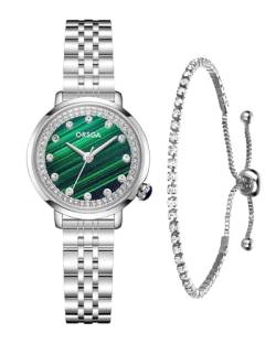 CIVO Damenuhr Silber und Armband Set - Armbanduhr Frauen Edelstahl Analog Quarz Uhr Grün Zifferblatt Kleid Damen Uhren Klassische Elegante Geschenke für Frauen von CIVO