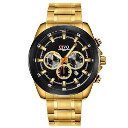 CIVO Herren-Uhr Gold Wasserdicht Analog-Quarz: Chronograph Edelstahl Armbanduhr Männer von CIVO