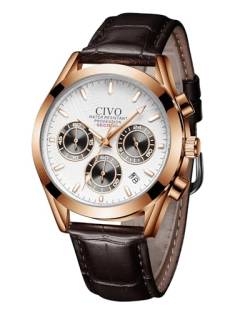 CIVO Herren Uhren Klassische Lederarmband: Analog Chronograph Wasserdicht Armbanduhr Männer Braun Quarz Datum Leuchtende von CIVO