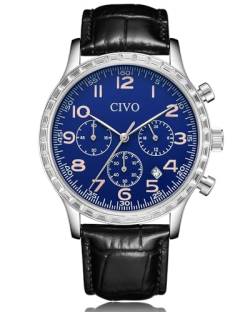 CIVO Herren Uhren Sportlich Chronographen - Armbanduhr Herren Leder Schwarz Wasserdicht Analog Datum Geschenke für Männer von CIVO