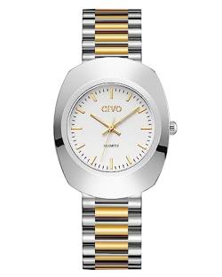 CIVO Herrenuhr 35mm Analog Quarzuhr Unisex Uhren Edelstahl Minimalistisch Armbanduhr Herren Leuchtend, Klassisch Geschenke für Frauen Männer - Gold Silber von CIVO