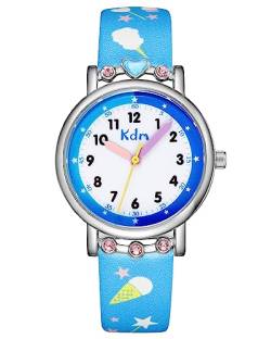 CIVO Kinder Armbanduhr Mädchen Jungen Lernuhr - Kinderuhr Blau Analog Quarz Leder Mädchenuhr Zeit Lehrer Wasserdicht, Geschenke für Kinder 3-12 Jahre von CIVO