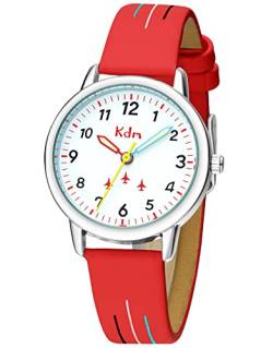 CIVO Kinder Armbanduhr Mädchen Jungen Lernuhr - Kinderuhr Rot Analog Quarz Leder Kinder Uhren Mädchen Zeit Lehrer Wasserdicht, Geschenke für Kinder 3-12 Jahre von CIVO