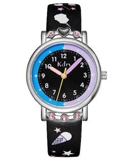 CIVO Kinder Armbanduhr Mädchen Jungen Lernuhr - Kinderuhr Schwarz Analog Quarz Leder Mädchenuhr Zeit Lehrer Wasserdicht, Geschenke für Kinder 3-12 Jahre von CIVO