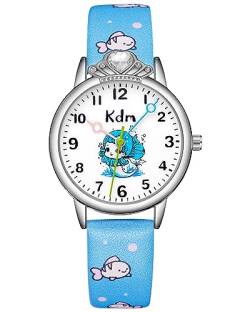 CIVO Kinder Uhr Armbanduhr Mädchen, Kinderuhr Mädchen Jungen Lernuhr Analog Quarz Leder Blau Wasserdicht Mädchen Uhr Zeit Lehrer von CIVO