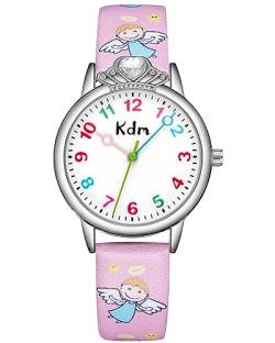 CIVO Kinder Uhr Armbanduhr Mädchen, Kinderuhr Mädchen Jungen Lernuhr Analog Quarz Leder Wasserdicht Rosa Mädchen Uhr Zeit Lehrer von CIVO