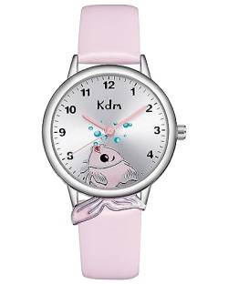 CIVO Kinderuhr Mädchen Jungen Leder Armbanduhr Kinder Analog Quarz Lernuhr Wasserdicht Rosa Mädchen Uhr Arabische Ziffern Süß Modische, Geschenke für Kinder von CIVO