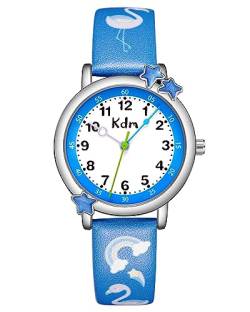 CIVO Kinderuhr Mädchen Jungen Lernuhr Leder - Armbanduhr Kinder Blau Analog Quarz Wasserdicht Mädchen Uhr Zeit Lernen, Geschenke für Kinder 3-12 Jahre von CIVO