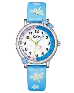 CIVO Kinderuhr Mädchen Jungen Lernuhr Leder - Armbanduhr Kinder Blau Analog Quarz Wasserdicht Mädchen Uhr Zeit Lernen, Geschenke für Kinder 3-12 Jahre von CIVO