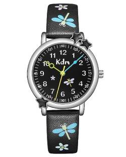 CIVO Kinderuhr Mädchen Jungen Lernuhr Leder - Armbanduhr Kinder Schwarz Analog Quarz Wasserdicht Mädchen Uhr Zeit Lernen, Geschenke für Kinder 3-12 Jahre von CIVO