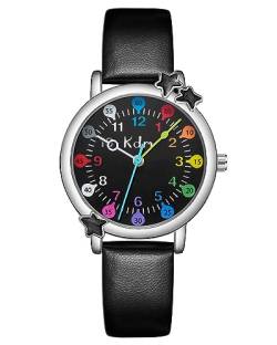 CIVO Kinderuhr Mädchen Jungen Lernuhr Leder - Armbanduhr Kinder Schwarz Analog Quarz Wasserdicht Mädchen Uhr Zeit Lernen, Geschenke für Kinder 3-12 Jahre von CIVO