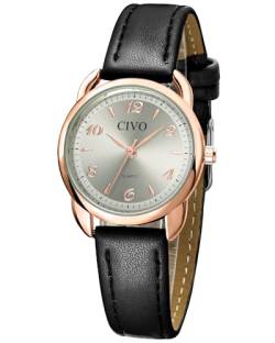 CIVO Uhr Damen Leder Zahlen Klassisch Schwarz Quarz Analog Armbanduhr Damen Wasserdicht Minimalistische Elegante Lässig Geschenke Uhren fur Damen Frauen von CIVO