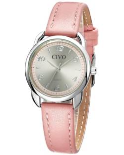 CIVO Uhr Damen Rosa Leder Zahlen Klassisch Quarz Analog Armbanduhr Damen Wasserdicht Minimalistische Elegante Lässig Geschenke Uhren fur Damen Frauen von CIVO