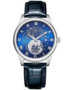 CIVO Uhren Herren Blau Lederarmband Analog Herrenuhren Leuchtend Datum wasserdichte Elegant Herren Uhr Runden Designer Quarz Armbanduhr Herren, Geschenke für Männer von CIVO