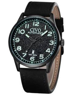 CIVO Uhren Herren Militär Quarzuhr: Klassisch Armbanduhr Herren Datum Leuchtend Analog Schwarz Lederarmband - Geschenke für Männer von CIVO