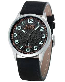 CIVO Uhren Herren Militär Schwarz: Sport Armbanduhr Herren Lederarmband Datum Leuchtend Analog Quarzuhr - Geschenke für Männer von CIVO