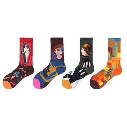 CIZEUR 4 Paar Damen Socken Bunte Beiläufig Lustig Niedlich Gemusterte Socken Kunst Funky Karikatur Geschenksocken Unisex,4* Motiv Art von CIZEUR