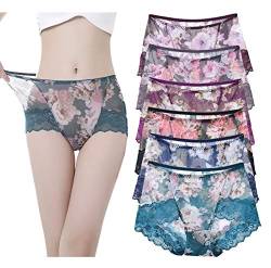 CIZEUR Damen Transparentes Höschen Stretchig Atmungsaktiv Bedrucktes Slip Unterwäsche Mittelhohe Taille Damen Spitzenhöschen Unterhose 6er Pack M von CIZEUR