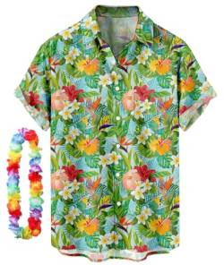 CIZEUR Funky Hawaiihemd Herren Kurzarm Button-Down Front-Tasche Floral Bedruckter Strandhemd Sommerhemd Party Hemd Kurzarm Unisex，S GN-Blumen von CIZEUR