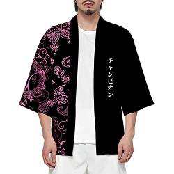 CIZEUR Sommerjacke Mode japanische Herren Jacke Strickjacke Paar Kimono Mantel lässig, 2XL Black Pink von CIZEUR