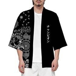 CIZEUR Sommerjacke Mode japanische Herren Jacke Strickjacke Paar Kimono Mantel lässig, 2XL Black with White Flowers von CIZEUR